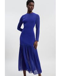 Karen Millen - Woven Knit Mix Pleated Midi Dress - Lyst