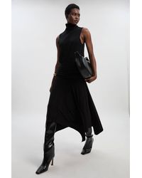 Karen Millen - Stretch Drapey Crepe Ruched Hanky Hem Midi Skirt - Lyst
