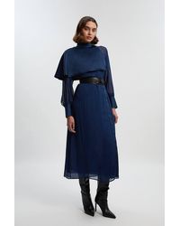 Karen Millen - Military Sheer Cape Detail Woven Maxi Dress - Lyst