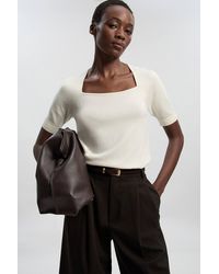 Karen Millen - Forever Viscose Blend Square Neck Knitted Short Sleeve Top - Lyst