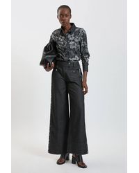 Karen Millen - Jacquard Denim Contrast Collar And Cuff Shirt - Lyst