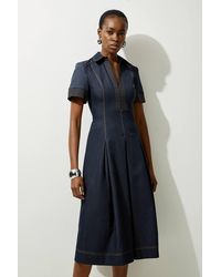 Karen Millen - Tailored Denim Full Skirted Midi Shirt Dress - Lyst