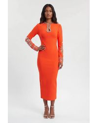 Karen Millen - Figure Form Bandage Knit Embellished Wide Sleeve Midi Dress - Lyst