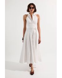 Karen Millen - Petite Cotton Collared Halter Neck Woven Midi Shirt Dress With Dropped Waist Detail - Lyst