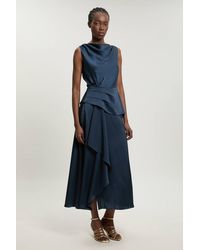 Karen Millen - Petite Textured Satin Ruffle Detail Sleeveless Midi Dress - Lyst