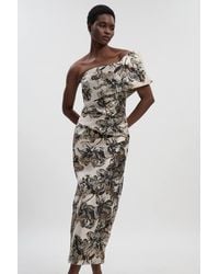 Karen Millen - Floral Jacquard Asymmetric Neck Pencil Dress - Lyst