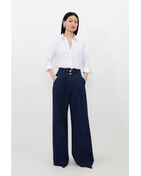 Karen Millen - Petite Denim Wide Leg Trousers - Lyst
