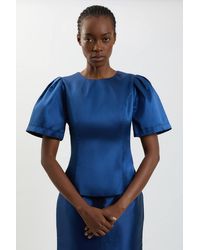 Karen Millen - Satin Twill Puff Sleeve Top - Lyst