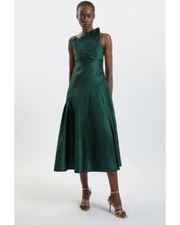 Karen Millen - Structured Satin Asymmetric Full Maxi Dress - Lyst
