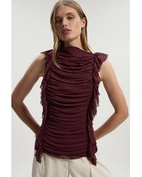 Karen Millen - Bandage Mesh Gathered Ruffle Knit Top - Lyst