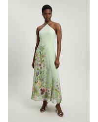 Karen Millen - Petite Chiffon Floral Print Halter Neck Woven Maxi Dress - Lyst