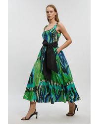 Karen Millen - Silk Cotton Animal Strappy Maxi Dress - Lyst