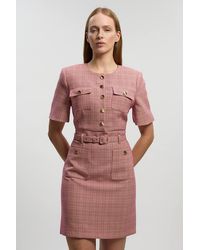Karen Millen - Petite Tailored Check Belted Mini Dress - Lyst