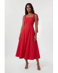 Karen Millen - Viscose Linen Tie Strap Woven Prom Dress - Lyst