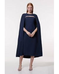 Karen Millen - Premium Tailored Linen Drama Cape Midi Dress - Lyst