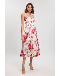 Karen Millen - Scattered Cotton Poplin Boned Detail Woven Maxi Prom Dress - Lyst
