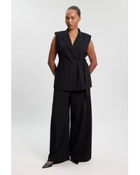 Karen Millen - Plus Size Compact Stretch Tailored Wide Leg Trouser - Lyst