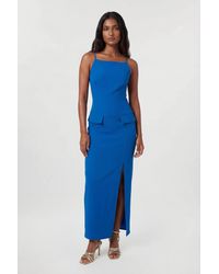 Karen Millen - Compact Stretch Stab Stitch Square Neck Tailored Pencil Maxi Dress - Lyst