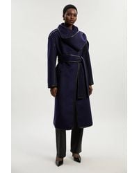 Karen Millen - Tall Brushed Wool Pu Mix Scarf Neck Belted Tailored Maxi Coat - Lyst