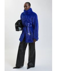 Karen Millen - Textured Faux Fur Belted Collar Short Coat - Lyst