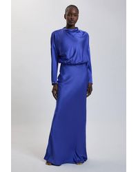 Karen Millen - Viscose Satin Cowl Neck Midi Dress - Lyst