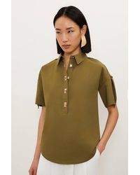 Karen Millen - Techno Cotton Woven Short Sleeve Hardwear Detail Shirt - Lyst