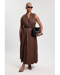 Karen Millen - Plus Size Premium Viscose Linen Tailored Belted Full Skirted Midi Dress - Lyst