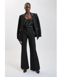 Karen Millen - Compact Stretch & Satin Mix Tux Kickflare Trouser - Lyst