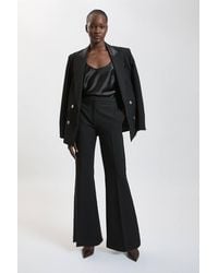Karen Millen - Compact Stretch & Satin Mix Tux Kickflare Trouser - Lyst