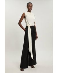 Karen Millen - Asymmetric Drape Viscose Crepe Neck Top With Tie Detail - Lyst