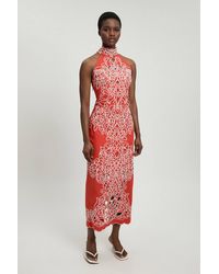 Karen Millen - Cotton Cutwork Woven Halter Midi Dress - Lyst