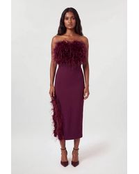 Karen Millen - Figure Form Bandage Feather Detail Bandeau Knit Midi Dress - Lyst