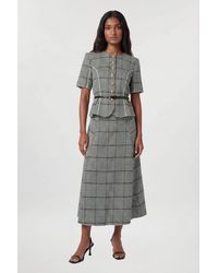 Karen Millen - Tailored Check Peplum Belted Midi Dress - Lyst