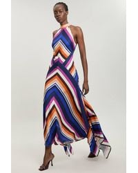 Karen Millen - Petite Fluid Stripe Cotton Mix Woven Maxi Halter Dress - Lyst