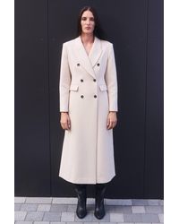 Karen Millen - Stripe Wool Double Breasted Tailored Maxi Coat - Lyst