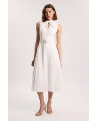 Karen Millen - Ponte And Textured Georgette Button Mix Cut Out Detail Pleated Maxi Dress - Lyst