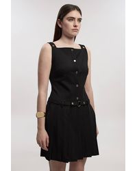 Karen Millen - Ponte Button Front Pleated Mini Dress - Lyst