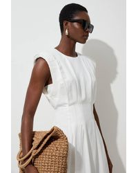 Karen Millen - Viscose Linen Woven Pintuck Midi Dress - Lyst