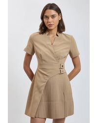 Karen Millen - Forever Tailored Crepe Military Pleat Notch Neck Wrap Mini Dress - Lyst