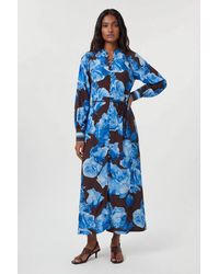 Karen Millen - Viscose Woven Stripe Contrast Floral Midi Shirt Dress - Lyst