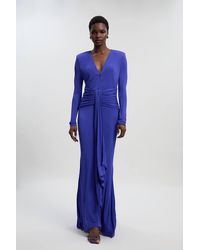Karen Millen - Premium Stretch Crepe Jersey V Neck Zip Detail Maxi Dress - Lyst