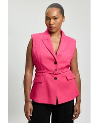 Karen Millen - Plus Size Tailored Structured Crepe Belted Sleeveless Blazer - Lyst