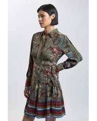 Karen Millen - Petite Floral Print Belt Detail Viscose Mini Shirt Dress - Lyst