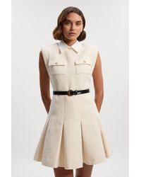 Karen Millen - Textured Tweed Contrast Collar Pleated Tailored Mini Dress - Lyst