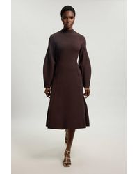 Karen Millen - Wool Look Rounded Sleeve High Neck Knit Midi Dress - Lyst