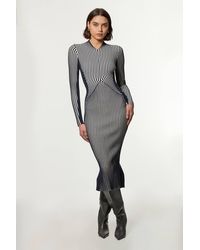 Karen Millen - Petite Stripe Fitted Long Sleeve Knitted Midi Dress - Lyst