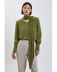 Karen Millen - Petite Scarf Detail Viscose Top - Lyst