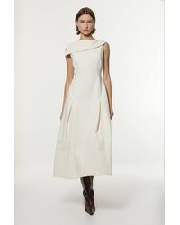 Karen Millen - Compact Stretch Asymmetric Neck Tailored Full Skirted Dress - Lyst