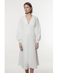 Karen Millen - Textured Tailored Dropped Waist Sleeved Midaxi Dress - Lyst