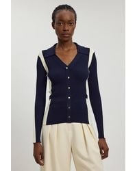 Karen Millen - Viscose Rib Contrast Colour Button Knit Top - Lyst